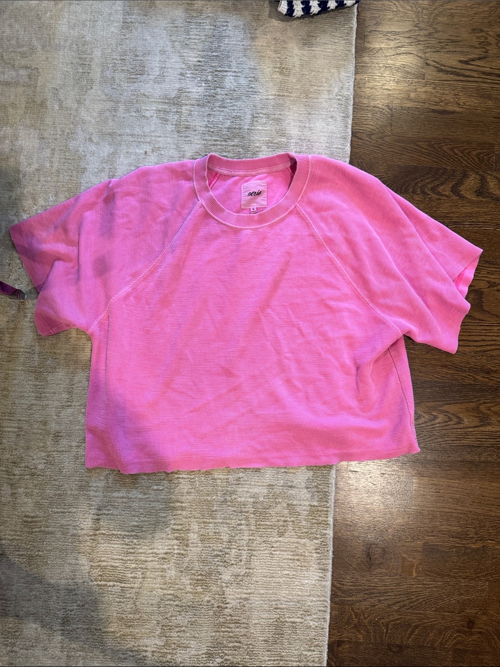 Aerie Bright Pink Cropped Crewneck Tee